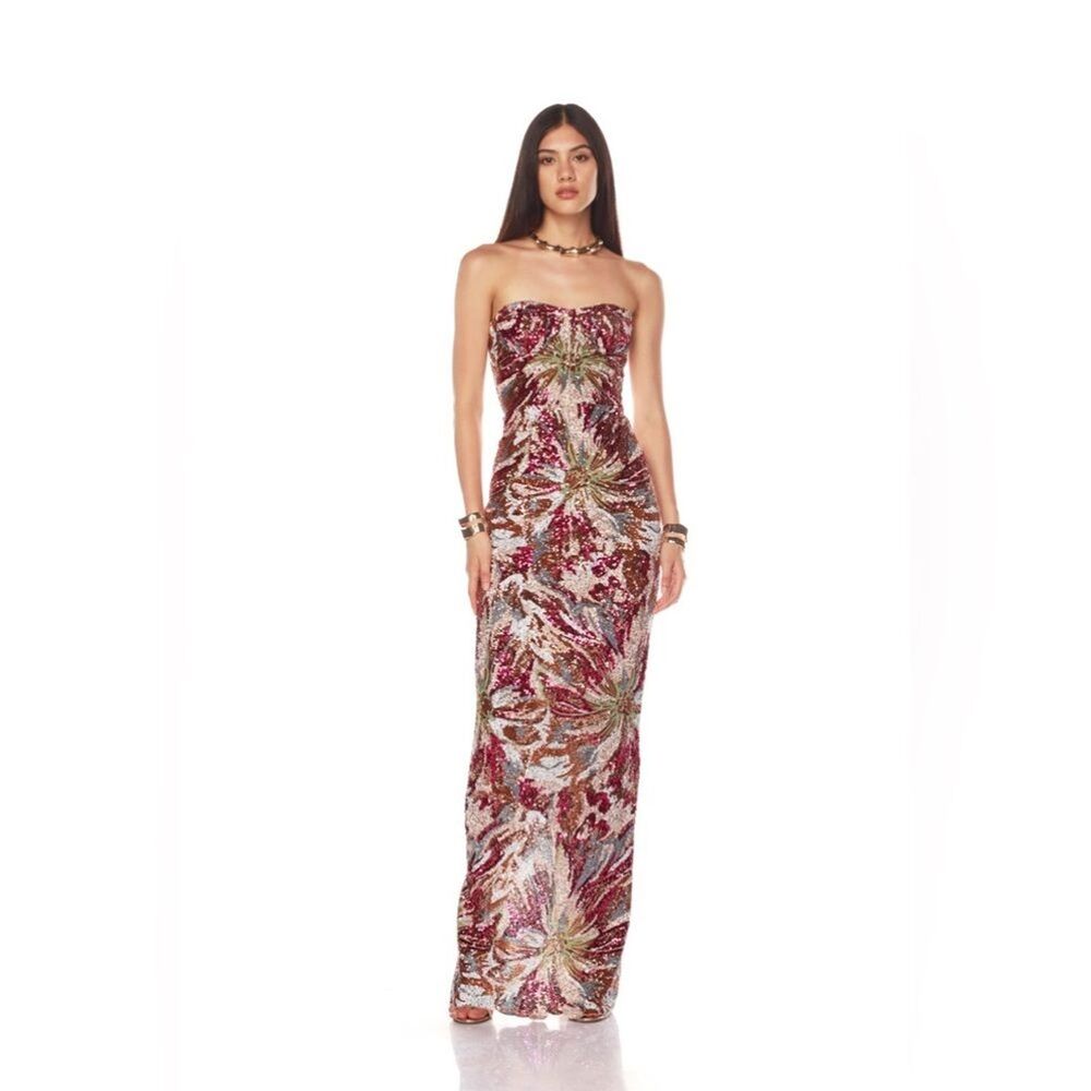 NWOT BRONX AND BANIC Dahlia Fuchsia Multi Maxi Strapless Dress - Picture 3 of 14